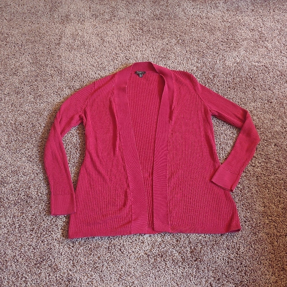 Talbots red petite open front cardigan